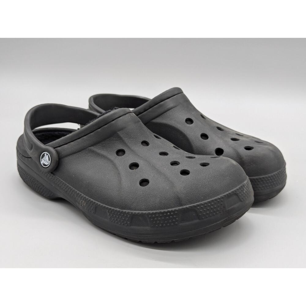 Crocs Classic 16244 Faux Fur Lined Black Clog Shoes Dual Comfort Size US M 6 W 8